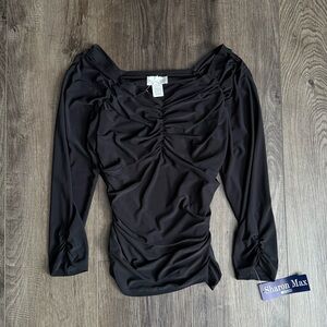 Sharon Max Long Sleeve V-Neck Ruched Top Size Medium NWT